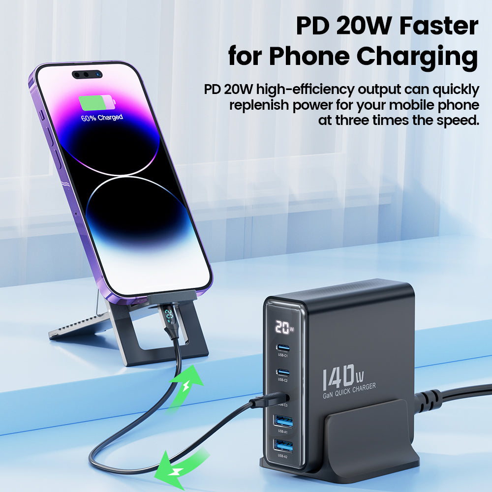 TOOCKI TCT140-22 140W GaN Charging Station Travel Desktop Charger, 3 Type-C+2 USB-A TOOCKI TCT140-22 140W GaN Charging Station Travel Desktop Charger, 3 Type-C+2 USB-A
